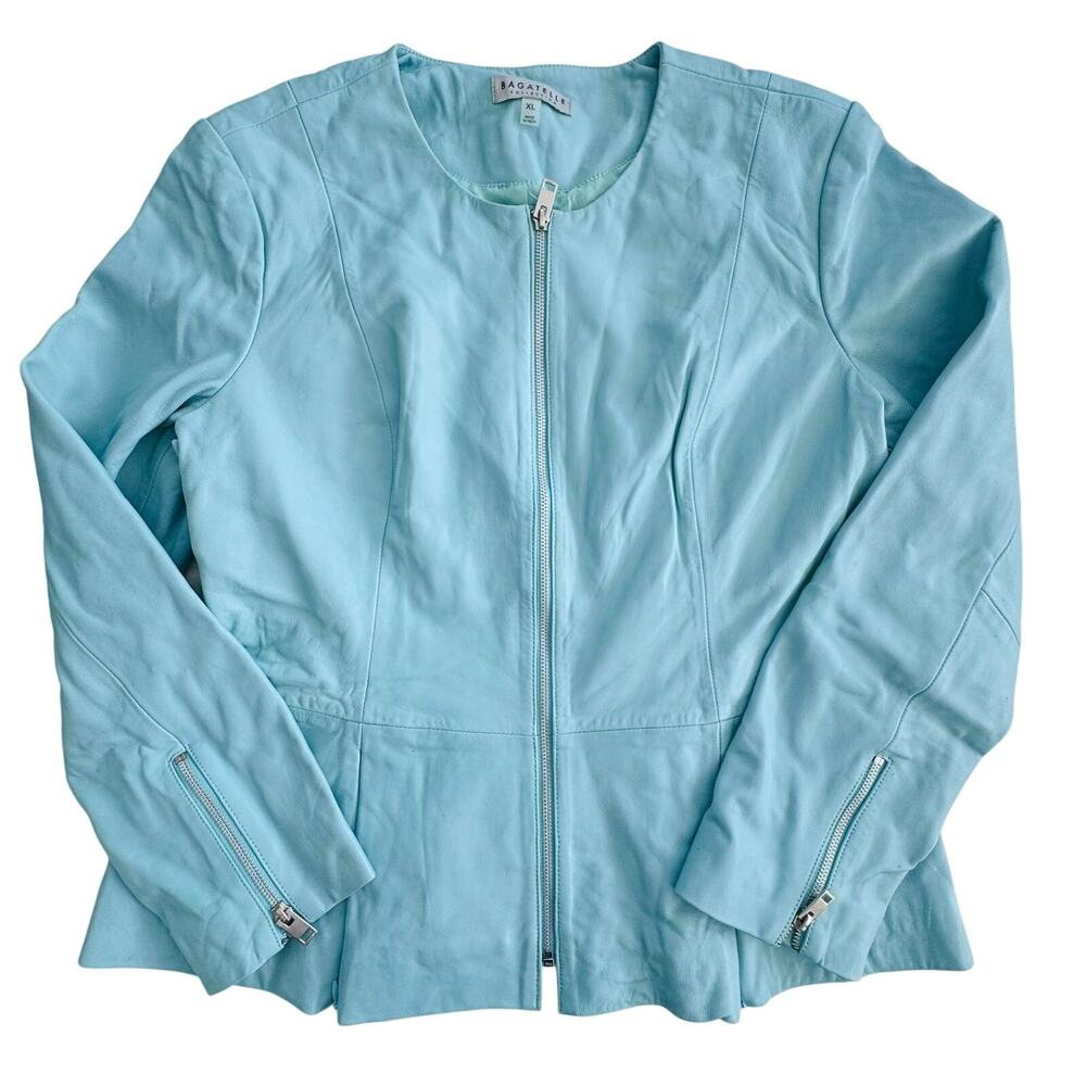 Bagatelle Collection Leather Light Blue Zip Jacket Peplum XL Womens Capsule